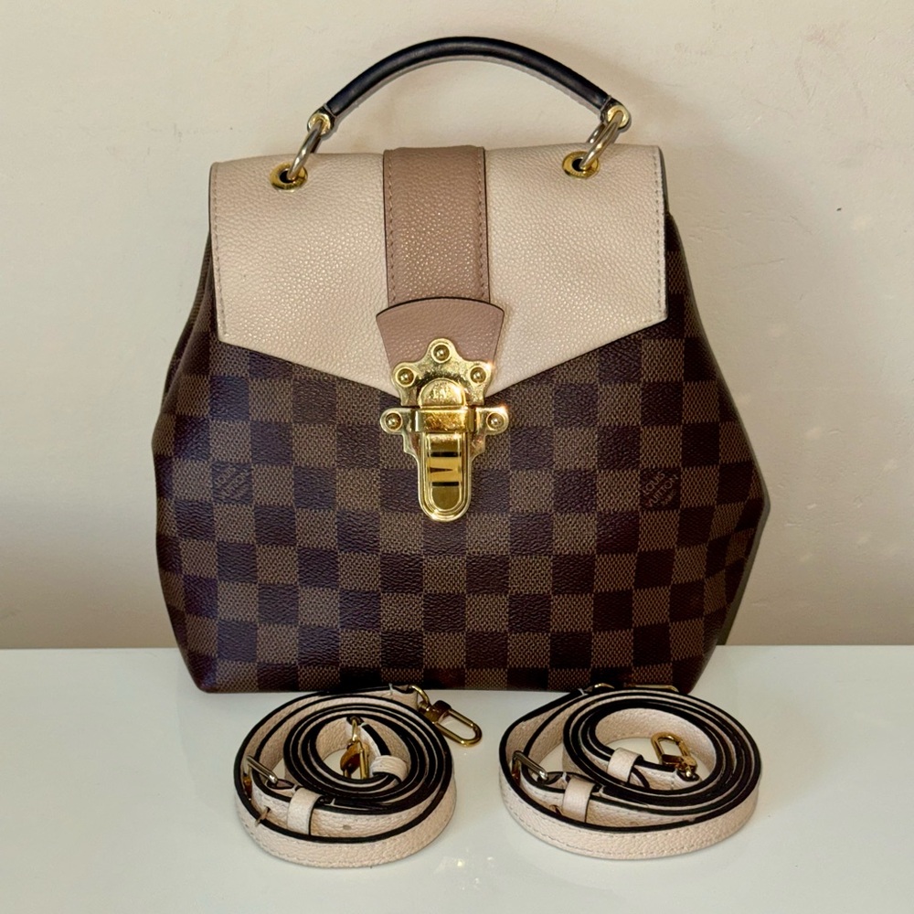 Louis Vuitton Clapton Cream Damier Ebene Leather / Canvas Gold Hardware Backpack
